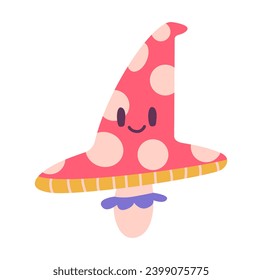 Cute magic mushroom fly agaric character flat vector illustration isolated on white.