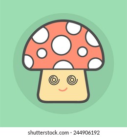 cute magic mushroom with spiral eyes, vector illustration