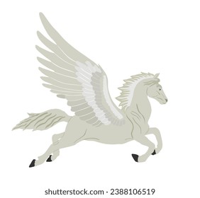 Cute magic Pegasus vector silhouette illustration isolated on white background. Pegasus shape shadow, majestic mythical Greek winged horse. Mythology flying Horse from dream. Symbol of freedom.