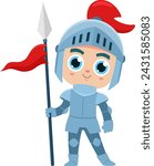 Cute Magic Prince Knight Boy Cartoon Character In Armor. Vector Illustration Flat Design Isolated On Transparent Background