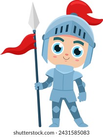 Cute Magic Prince Knight Boy Cartoon Character In Armor. Vector Illustration Flat Design Isolated On Transparent Background