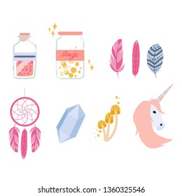 cute and magic set on white background vector illustration