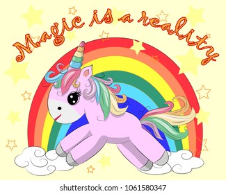 The cute magic Unicorn and fairy elements collection. The inscription Magic is real