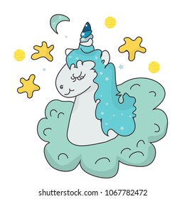 The cute magic Unicorn and fairy elements collection. Isolated vector illustration. Print, magic sticker, banner, card