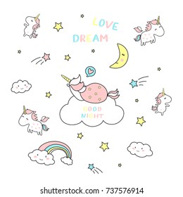 cute magic with unicorn on white background