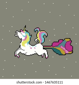 Cute magic unicorn in pixel art