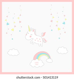 cute magic unicorn and rainbow poster, greeting card
