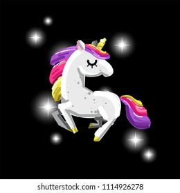 Cute magic unicorn. Romantic card with unicorn. Hand drawn vector retro style illustration.