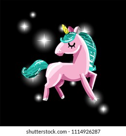 Cute magic unicorn. Romantic card with unicorn. Hand drawn vector retro style illustration.