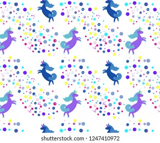 Cute magic Unicorns on a colorful background. Vector  Romantic hand drawing illustration pattern 