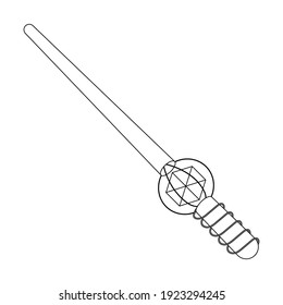 Cute magic wand. Isolated black and white element for coloring pages. White background. Flat style illustration.