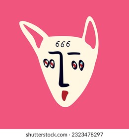 Cute magical cat with occulted symbols. Halloween illustration in modern hand drawn style