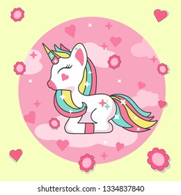 Cute magical kawaii unicorn stickers. Vector design.  Romantic hand drawing illustration for children print for  post card, flyer, badges, poster, postcard, patches, scrapbooking element, t shirt