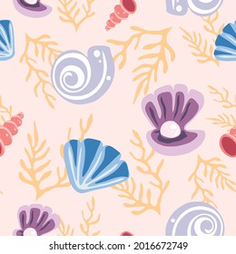 Cute magical Sea shall vector seamless pattern