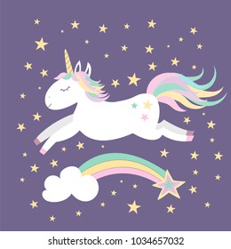 Cute Magical Unicorn. Design for child card, sticker, badge, patch, phone case, poster, t-shirt, mug etc.