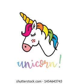 Cute magical unicorn hand drawn illustration