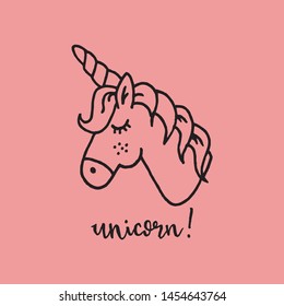 Cute magical unicorn hand drawn illustration