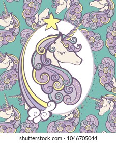 Cute Magical Unicorn Head Vector Design