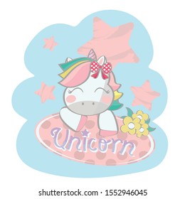 Cute Magical Unicorn Head Vector Design isolated White background