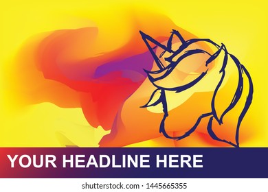 Cute and Magical Unicorn Horse Icon. Creative Abstract Art Background with Color Yellow, Red, Violet. Graphic Design Concept, Flat, Line, Element, Vector Illustration EPS 10.