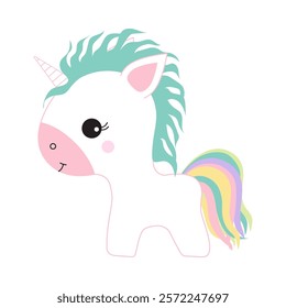 cute magical unicorn isolated, flat vector illustration for greeting card, poster, print, t-shirt, kids books, wallpapers