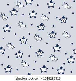 Cute magical unicorn on a cloud, rainbow, star. Vector design isolated. Illustration for children. 