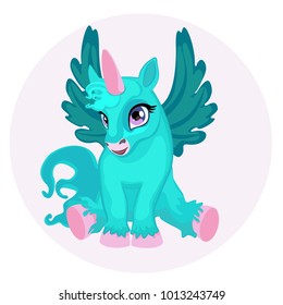 Cute magical unicorn.  Print for t-shirt or sticker. Vector unicorn hand drawn illustration for children.