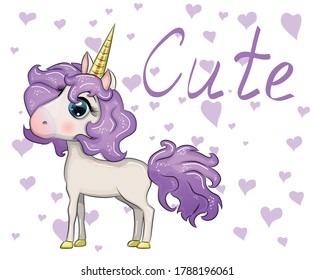 Cute magical unicorn. Print for t-shirt. Romantic illustration for children