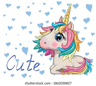 Cute magical unicorn. Print for t-shirt. Romantic illustration for children