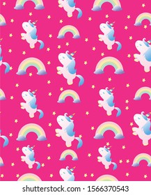 Cute magical unicorn and rainbow seamless vector pattern