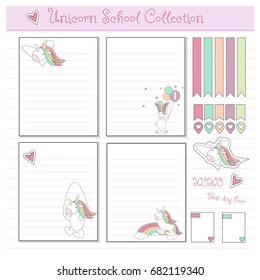 Cute magical unicorn School set in vector/ scrapbook set