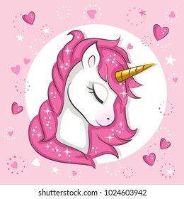 Cute magical unicorn. Vector design on white background. Print for t-shirt. Romantic hand drawing illustration for children.