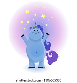 Cute magical unicorn. Vector design isolated on white background. Print for t-shirt or sticker. Romantic hand drawing illustration for children.