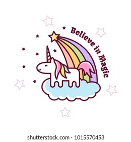 Cute Magical Unicorn. Vector illustration.