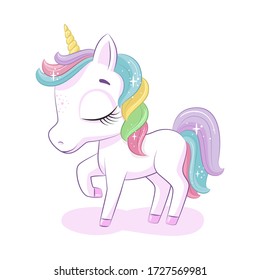 Cute magical unicorn. Vector illustration for baby shower, greeting card, party invitation, fashion clothes t-shirt print