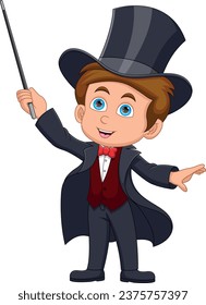 cute magician boy cartoon on white background