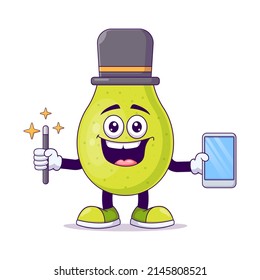 Cute magician pear cartoon vector illustration design. Fruit mascot character concept isolated vector