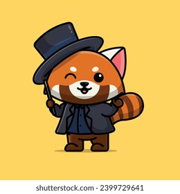 Cute magician red panda cartoon vector illustration animal proffession concept icon isolated