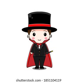 Cute Magician. Vector illustration of chibi character isolated on white background.