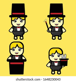 Cute magicina vector Illustration. Set 4 Design mascot Character. Cartoon Magician Perfect for Childreen book.