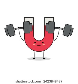 Cute magnet cartoon character lifting weight doodle