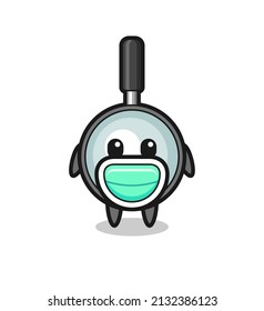 cute magnifying glass cartoon wearing a mask , cute style design for t shirt, sticker, logo element