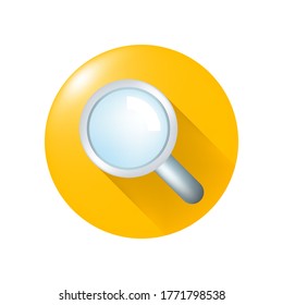 Cute Magnifying Glass Icon on Yellow Button on White Background . Isolated Vector Illustration 
