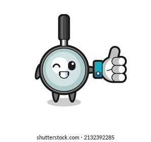 cute magnifying glass with social media thumbs up symbol , cute style design for t shirt, sticker, logo element