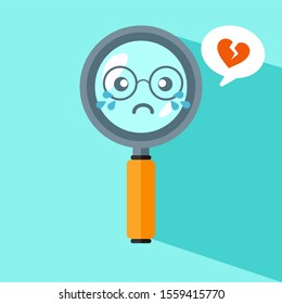 Cute Magnifying Glass Vector Icon Illustration. Searching Items with Smile Face In Magnifying Glass White Isolated. Flat Cartoon Style Suitable for Web Landing Page, Banner, Flyer, Background