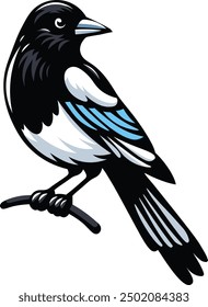 Cute magpie bird cartoon vector art illustration