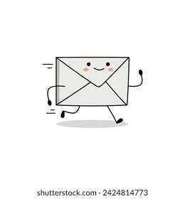 Cute mail envelope cartoon character running doodle