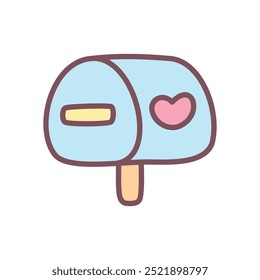 Cute mailbox icon. Hand drawn illustration of a vintage postbox decorated with a heart isolated on a white background. Kawaii St. Valentine day sticker. Vector 10 EPS.