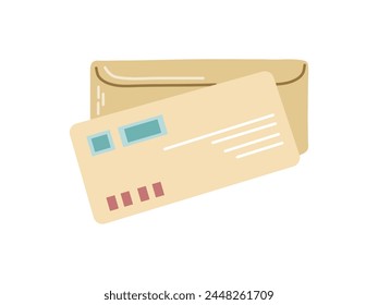 Cute mailing letter, envelope for sending with postmark isolated on white background. Flat sketch of correspondence, physical post and communication.