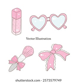 Cute Make Up Bag and Brush Vector Illustration